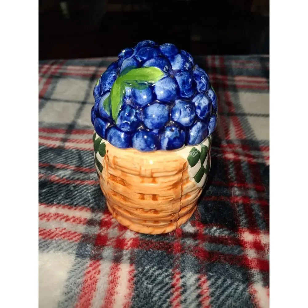 Vintage Ceramic Blueberry Basket Salt & Pepper Shakers & utensil holder set